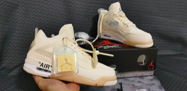 Air Jordan 4 Beige OFF WHITE Women's Basketball Shoes-05 - Click Image to Close